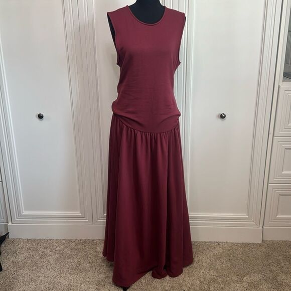 Anthropologie Maroon Red Drop Waist Maxi Dress‎ Large - Picture 2 of 7